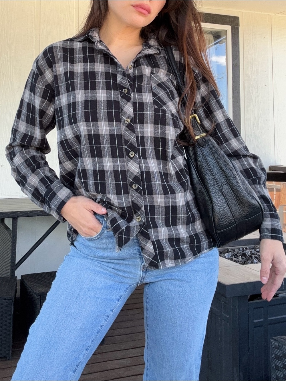 Justify Black and Gray Plaid Shirt